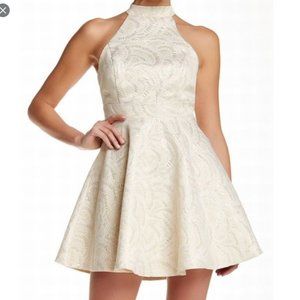 Halter Jacquard Gold/Ivory Sheath Dress